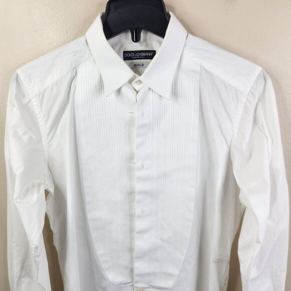 Dolce & Gabbana Mens White Cotton Long Sleeve Poplin Bib Tuxedo Shirt 15 - 38 - Picture 2 of 7